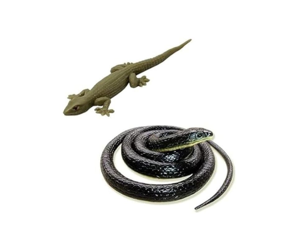 Brown Lizard and Black Fake Snake Combo Toys Real Looking Rubber Lizard Toy